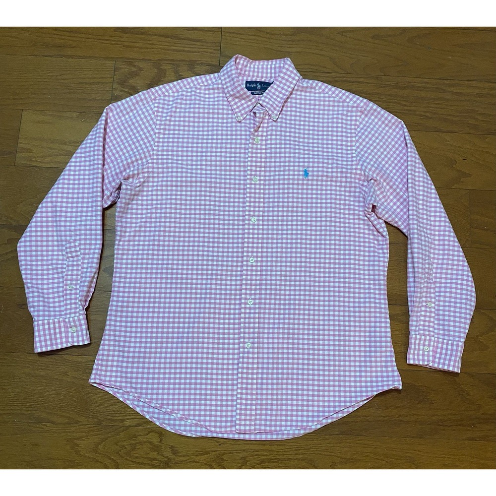 Polo Ralph Lauren Custom Fit Button Down LS Gingham Shirt Large Pink Blue Pony
